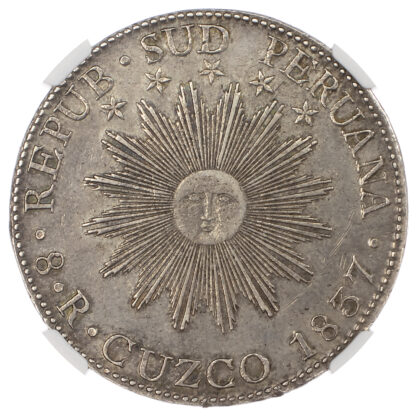 Peru, South Peru, silver 8 Reales, 1837 - AU 58