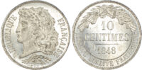 France, Second Republic (1848-1851), tin Pattern 10 Centimes