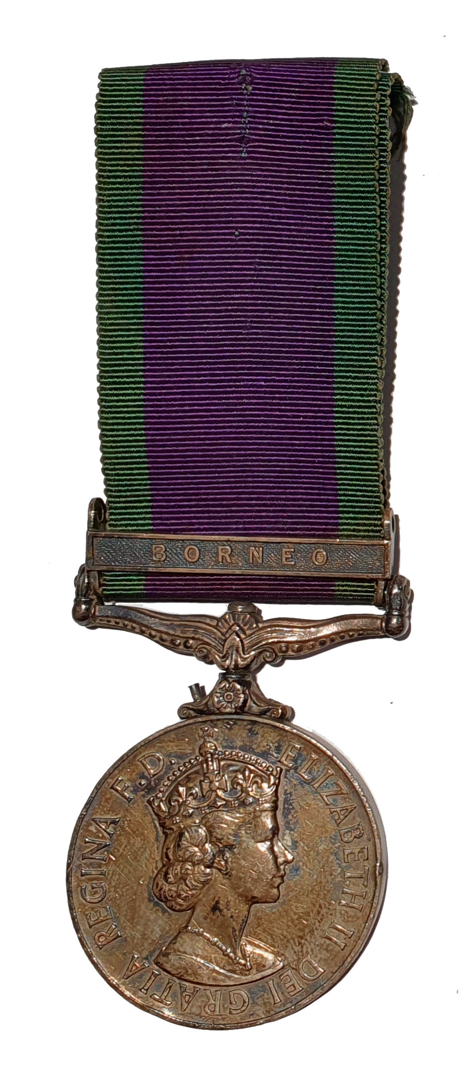 General Service Medal, 1962-2007, one clasp, Borneo awarded to Gunner C.T. Bradshaw