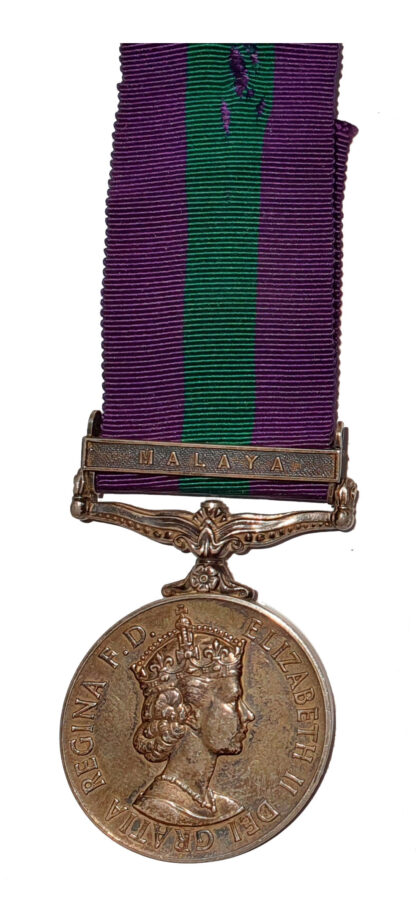 General Service Medal 1918-62, EiiR, one clasp Malaya awarded to Private T.W. Batey