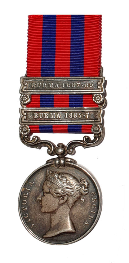 India General Service Medal, 1854-95, two clasps, Burma 1885-7, Burma 1887-89 awarded to Bugler Yanaktroon