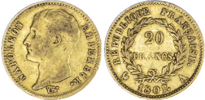 France, First Empire, Napoleon (1804-1815), gold 20 Francs, 1807