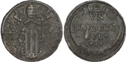 Italy, Papal States, Benedetto XIV (1740-1758), copper Baiocco