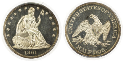 USA, Seated Liberty, silver Proof Half Dollar, 1861 - PR 64 Cameo