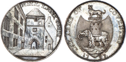 Warwickshire, Coventry, P Kempson’s Series of Coventry Buildings, Silver proof Halfpenny, 1797