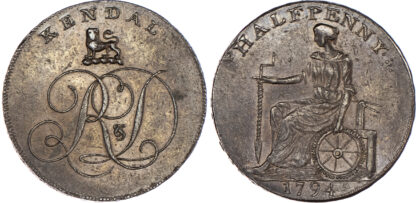 1008 Kendal, Lutwyche mule Halfpenny 1794