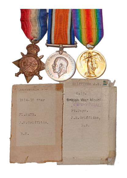 A Great War Royal Navy 1914-15 Trio awarded to Fleet Paymaster James Henry Griffiths RN