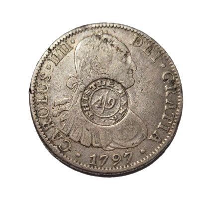Scotland, Lanarkshire, Glasgow Thistle Bank, 4-Shillings 9-Pence, countermarked on Mexico City, 8-Reales, 1797