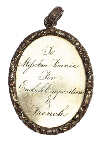 Scotland, Kilmarnock Academy, Silver Prize Medal 1832 for English and French to Anne Finnie