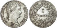 France, First Empire, Napoleon (1804-1815), silver 5 Francs, 1812 M