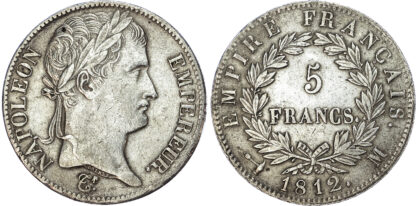 France, First Empire, Napoleon (1804-1815), silver 5 Francs, 1812 M