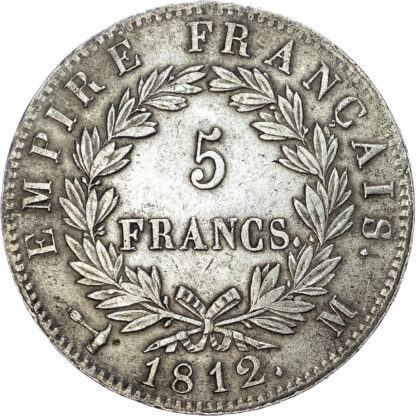 France, First Empire, Napoleon (1804-1815), silver 5 Francs, 1812 M