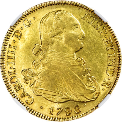 Bolivia, Charles IV (1788-1808), gold 8 Escudos, 1796 - AU 55