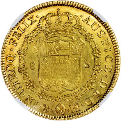 Bolivia, Charles IV (1788-1808), gold 8 Escudos, 1796 - AU 55