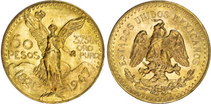 Mexico, Republic, gold 50 Pesos, 1947, Centennial of Independence