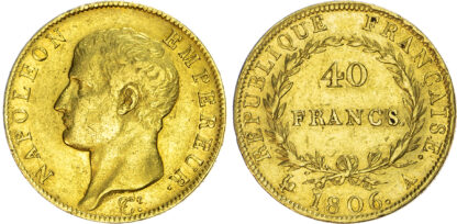France, First Empire, Napoleon I (1804-1814), gold 40 Francs, 1806 A
