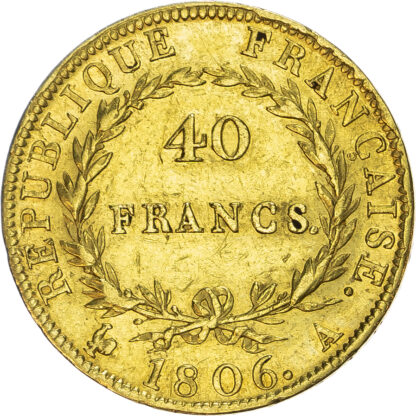 France, First Empire, Napoleon I (1804-1814), gold 40 Francs, 1806 A