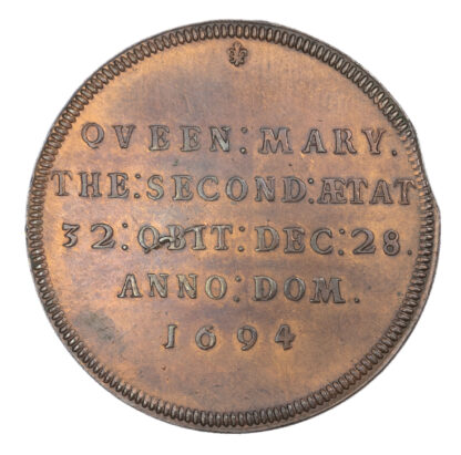 William & Mary, Queen Mary Memorial Copper Medal 1694