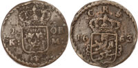 Sweden, Karl XI (1660-1697), copper 2 Öre, 1663/2