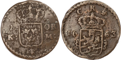 Sweden, Karl XI (1660-1697), copper 2 Öre, 1663/2