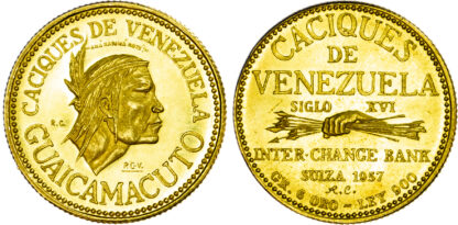 Venezuela, Indian Chiefs of Venezuela, gold Proof 20 Bolivares