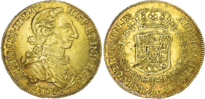 Colombia, Charles III (1759-1788), gold 8 Escudos 1766 JV - rare
