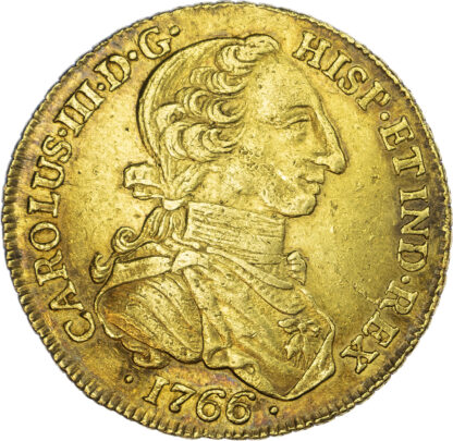 Colombia, Charles III (1759-1788), gold 8 Escudos 1766 JV - rare