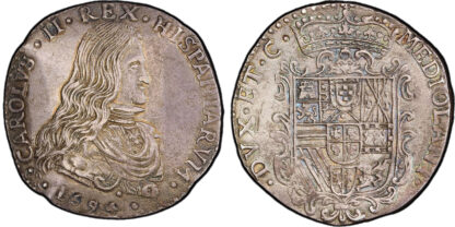 Italy, Milan, Charles II (1667-1700), silver Filippo, 1694 - AU 55