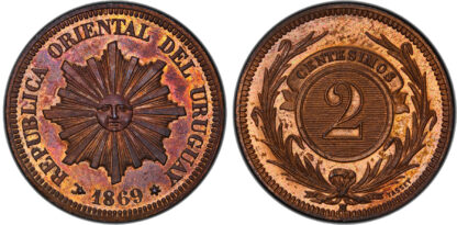 Uruguay, Republic, bronze 2 Centesimos, 1869 H - SP 64
