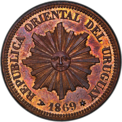Uruguay, Republic, bronze 2 Centesimos, 1869 H - SP 64