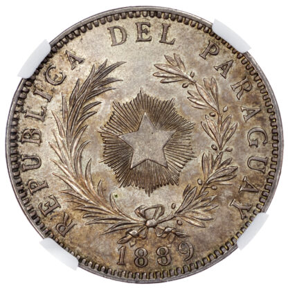 Paraguay, silver Peso, 1889 - AU 58