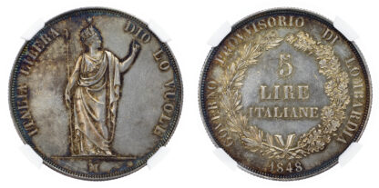 Italy, Lombardy, silver 5 Lire, 1848 M - MS 61