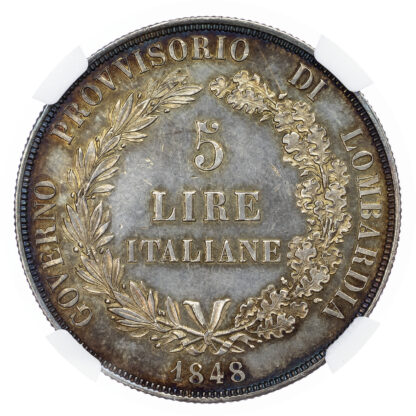 Italy, Lombardy, silver 5 Lire, 1848 M - MS 61