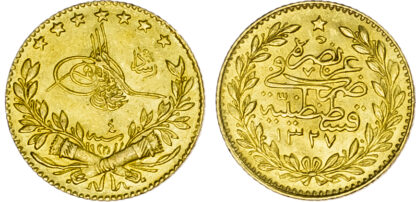 Ottoman Empire, Muhammad V (1909-1918), gold 25 Kurush