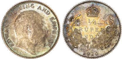 India, EIC, Edward VII (1901-1910), silver 1/4 Rupee, 1910, Calcutta