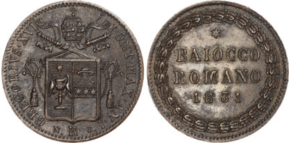 Italy, Papal States, Gregory XVI (1831-1846), copper Baiocco, 1831