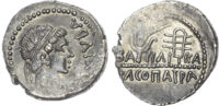 Juba II, with Kleopatra Selene, AR Denarius