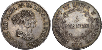 Italy, Lucca, Elisa Bonaparte & Felice Baciocchi (1805-1814), silver 5 Francs