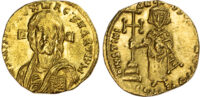 Justinian II, Gold Solidus, Christ Portrait