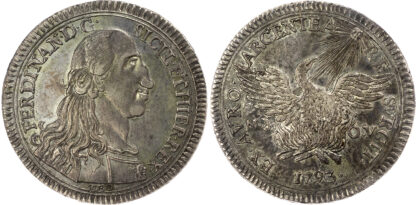 Italy, Sicily, Ferdinand III (1759-1816), silver Oncia / 30 Tari, 1793 - AU 55