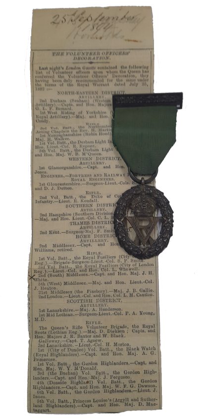 Volunteer Officers Decoration, with top suspension, unnamed as issued, 1893