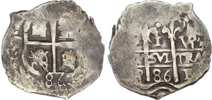Bolivia, Charles II, silver Cob of 1 Real, 1686 VR