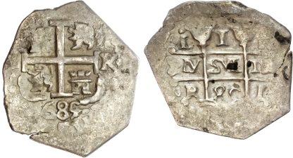 Peru, Charles II, silver Cob of 1 Real, 1689 R