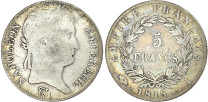 France, First Empire, Napoleon I, silver 5 Francs, 1815