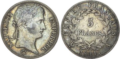 France, First Empire, Napoleon I, silver 5 Francs, 1811 A