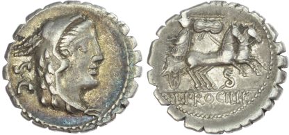 Roman Republic, L. Procilius, Silver Denarius Serratus