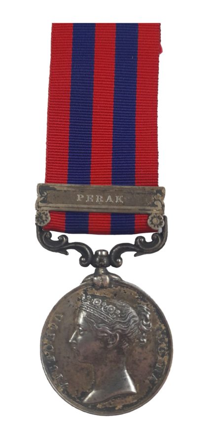 India General Service Medal 1854-95, one claps, Perak, awarded to Private J. Carey