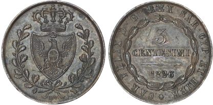 Italy, Savoy, Carlo Felice, bronze 3 Centesimi, 1826