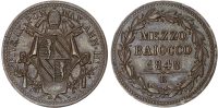 Italy, Papal States, Pius IX, copper Mezzo Baiocco