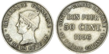 Reunion (French), silver 50 Centimes, 1896
